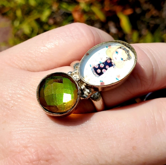 New Unique Fancy Glass Anime Girl Rainbow Topaz Magic 925 Silver Ring. - Picture 8 of 16